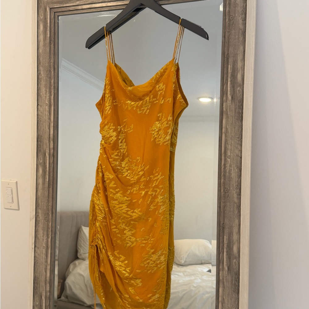 Cinq à Sept Yellow/Orange Golden Satin Dress